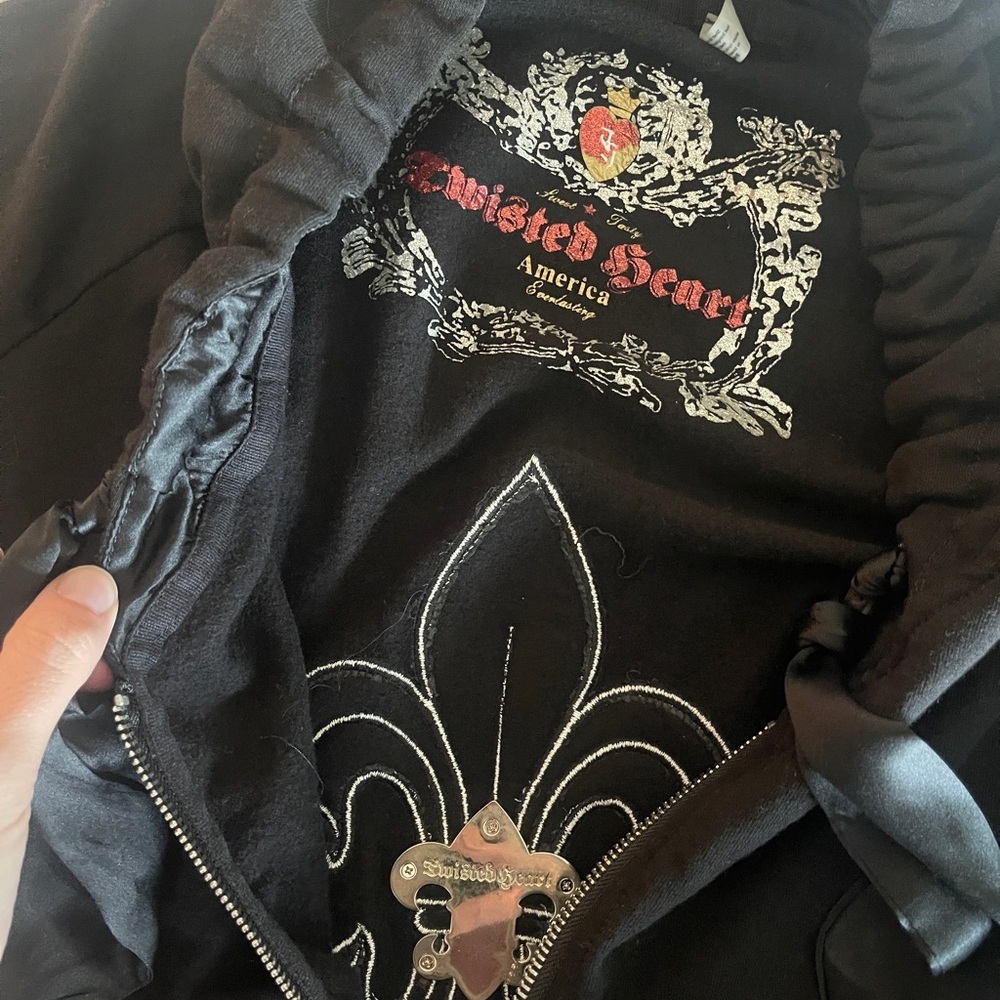 Twisted Heart Black Hoodie wideleg Pants track set bling embellishments M Y2K - Picture 8 of 17